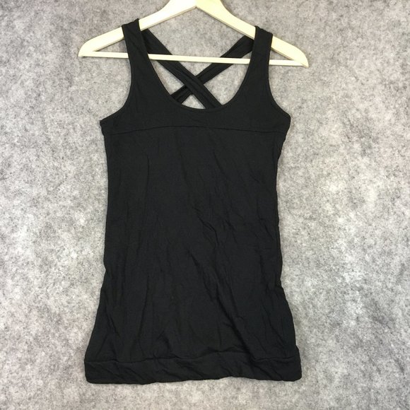 Urban Outfitters Tank Top M Scoop Neck Strappy Crossover Back Solid Black Knit - Picture 1 of 5